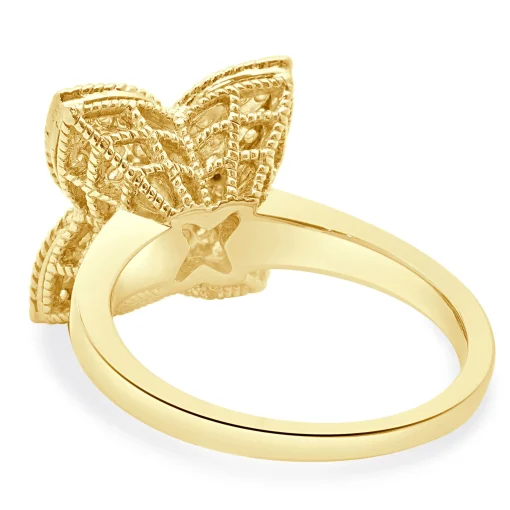 14 Karat Yellow Gold Pave Diamond Flower Ring