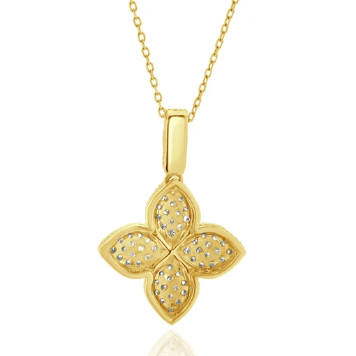 14 Karat Yellow Gold Pave Diamond Quatrefoil Necklace