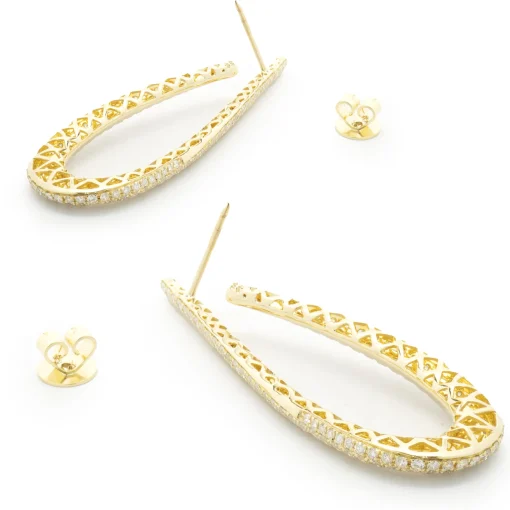 18 Karat Yellow Gold Pave Diamond Loop Through Drop Earrings