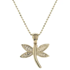 14 Karat Yellow Gold Pave Diamond Dragonfly Necklace