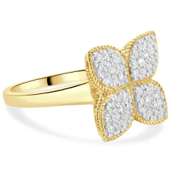 14 Karat Yellow Gold Pave Diamond Flower Ring