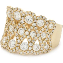 14 Karat Yellow Gold Pave Diamond Lace Ring