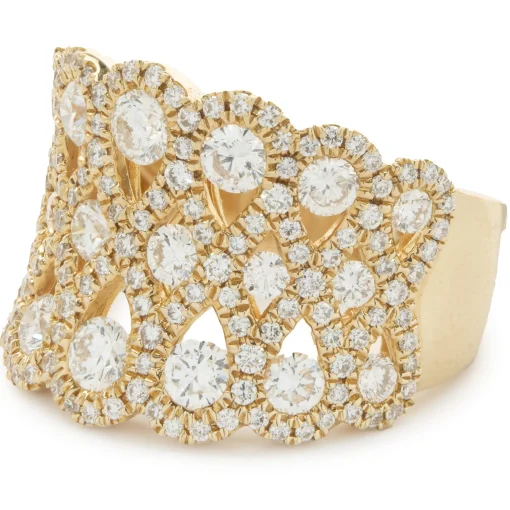 14 Karat Yellow Gold Pave Diamond Lace Ring