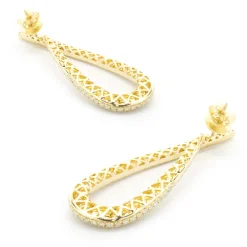18 Karat Yellow Gold Pave Diamond Loop Through Drop Earrings