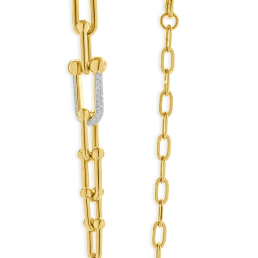 14 Karat Yellow Gold Pave Diamond Hardwear Station Necklace