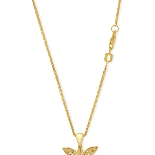 14 Karat Yellow Gold Pave Diamond Dragonfly Necklace
