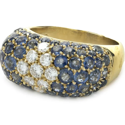 18 Karat Yellow Gold Pave Sapphire and Diamond Ring