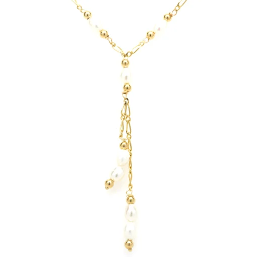 14 Karat Yellow Gold Pearl By The Yard Lariat Necklace
