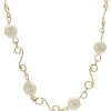 18 Karat Yellow Gold Pearl Station Necklace with Ornate Link