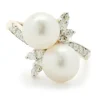 14 Karat Yellow Gold Pearl and Diamond Bypass Ring