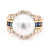 14 Karat Yellow Gold Pearl, Diamond, and Sapphire Fashion Ring