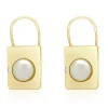 14 Karat Yellow Gold Pearl and Diamond Padlock Earrings