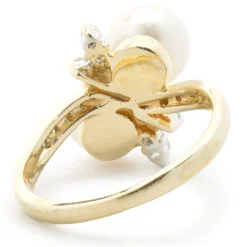 14 Karat Yellow Gold Pearl and Diamond Bypass Ring
