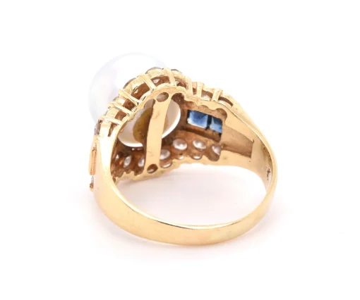 14 Karat Yellow Gold Pearl, Diamond, and Sapphire Fashion Ring