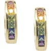 18 Karat Yellow Gold Rainbow Sapphire Huggie Hoop Earrings