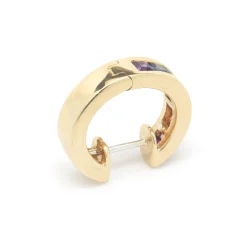 18 Karat Yellow Gold Rainbow Sapphire Huggie Hoop Earrings