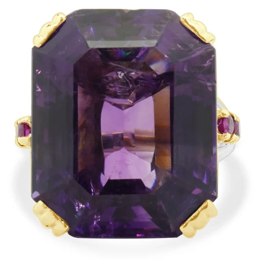 14 Karat Yellow Gold Retro Amethyst and Diamond Cocktail Ring