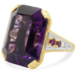14 Karat Yellow Gold Retro Amethyst and Diamond Cocktail Ring