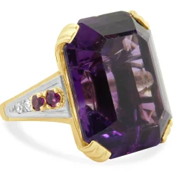 14 Karat Yellow Gold Retro Amethyst and Diamond Cocktail Ring