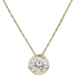 14 Karat Yellow Gold Round Brilliant Cut Diamond Solitaire Necklace