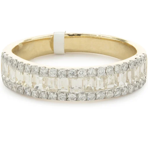 14 Karat Yellow Gold Round and Baguette Cut Diamond Band