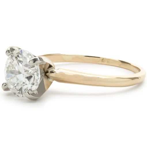 14 Karat Yellow Gold Round Brilliant Cut Diamond Engagement Ring