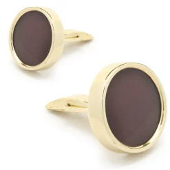 14 Karat Yellow Gold Round Carnelian Cufflinks