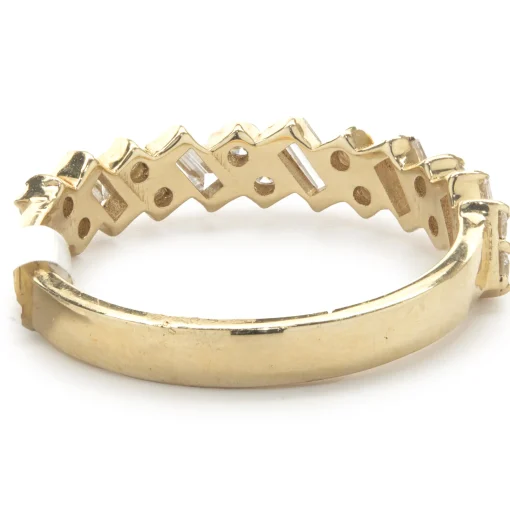 14 Karat Yellow Gold Round and Baguette Diamond Tilt Band