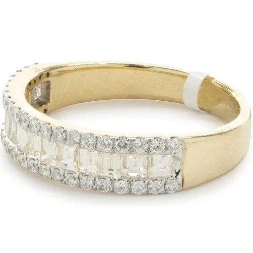 14 Karat Yellow Gold Round and Baguette Cut Diamond Band