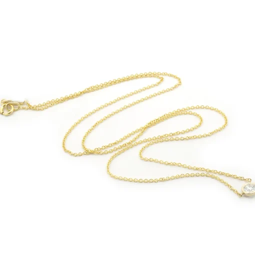 14 Karat Yellow Gold Round Brilliant Diamond Solitaire Necklace