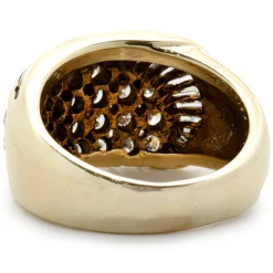 14 Karat Yellow Gold Round and Baguette Cut Diamond Swirl Ring