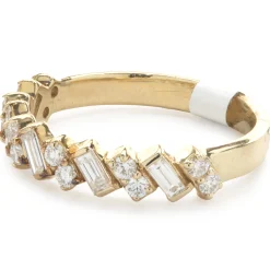 14 Karat Yellow Gold Round and Baguette Diamond Tilt Band