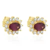 14 Karat Yellow Gold Rubellite Tourmaline and Diamond Stud Earrings