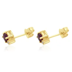 14 Karat Yellow Gold Rubellite Tourmaline and Diamond Stud Earrings