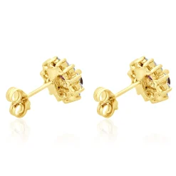 14 Karat Yellow Gold Rubellite Tourmaline and Diamond Stud Earrings