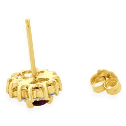 14 Karat Yellow Gold Rubellite Tourmaline and Diamond Stud Earrings