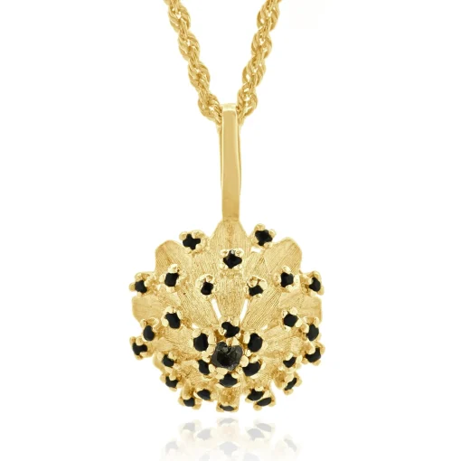 14 Karat Yellow Gold Sapphire & Diamond Flower Necklace
