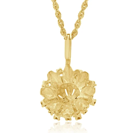 14 Karat Yellow Gold Sapphire & Diamond Flower Necklace
