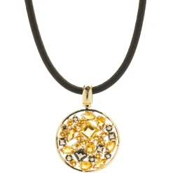14 Karat Yellow Gold Smoky Topaz and Citrine Cutout Disc Necklace