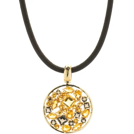 14 Karat Yellow Gold Smoky Topaz and Citrine Cutout Disc Necklace