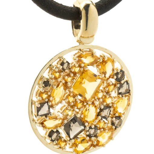 14 Karat Yellow Gold Smoky Topaz and Citrine Cutout Disc Necklace