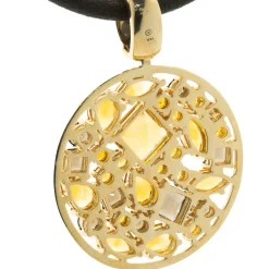14 Karat Yellow Gold Smoky Topaz and Citrine Cutout Disc Necklace