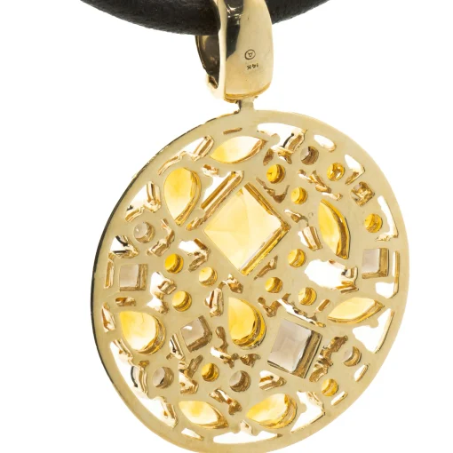 14 Karat Yellow Gold Smoky Topaz and Citrine Cutout Disc Necklace
