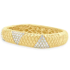 14 Karat Yellow Gold Snake Skin Textured Diamond Squared Bangle Bracelet