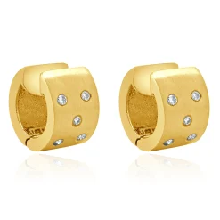 14 Karat Yellow Gold Sprinkled Diamond Huggie Hoop Earrings