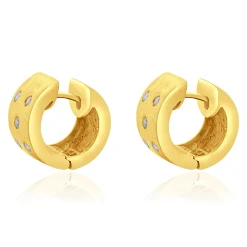 14 Karat Yellow Gold Sprinkled Diamond Huggie Hoop Earrings