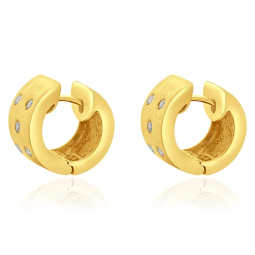 14 Karat Yellow Gold Sprinkled Diamond Huggie Hoop Earrings