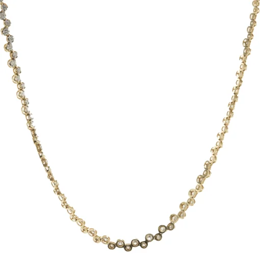 14 Karat Yellow Gold Staggered Bezel Set Diamond Inline Necklace