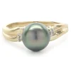 14 Karat Yellow Gold Tahitian Pearl and Diamond Ring