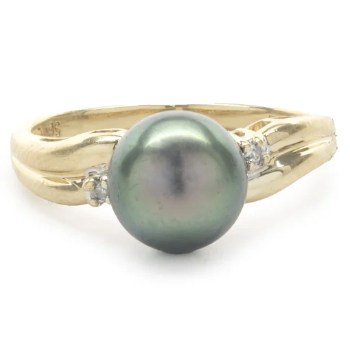 14 Karat Yellow Gold Tahitian Pearl and Diamond Ring